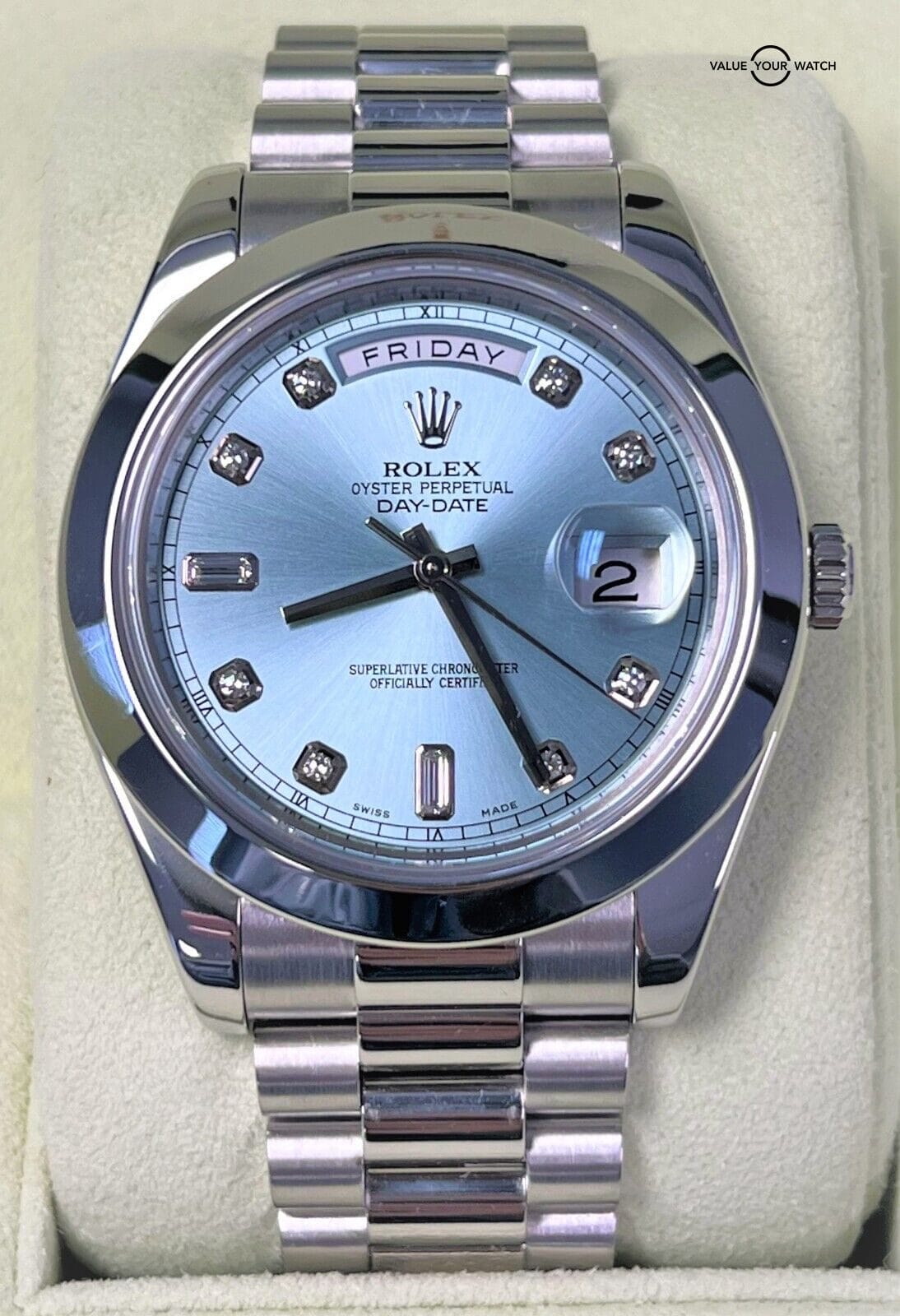Rolex Day-Date II President 41mm Platinum Ice Blue Diamond Dial!