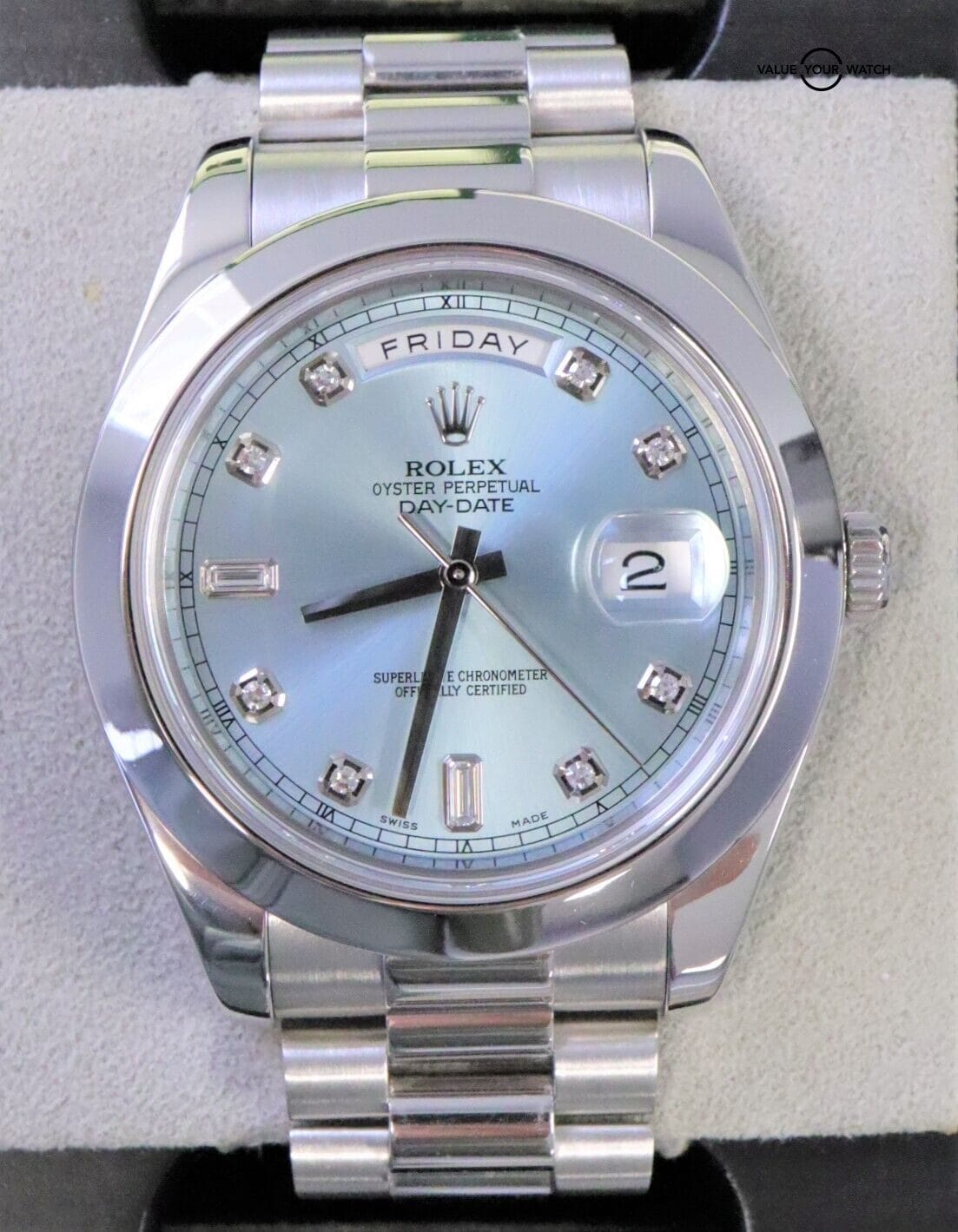 Rolex Day-Date II President 41mm Platinum Ice Blue Diamond Dial! - Image 6