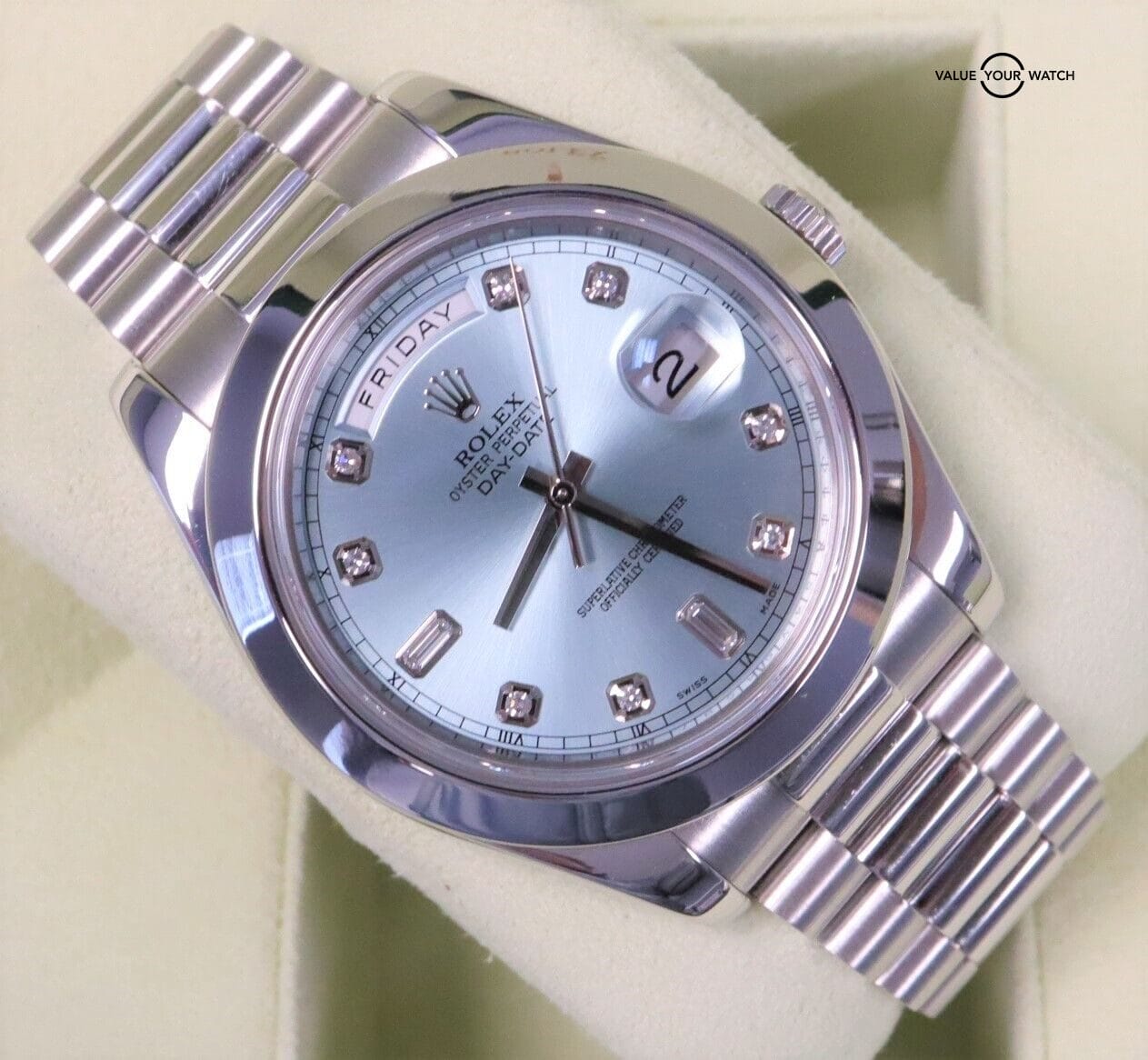 Rolex Day-Date II President 41mm Platinum Ice Blue Diamond Dial! - Image 7