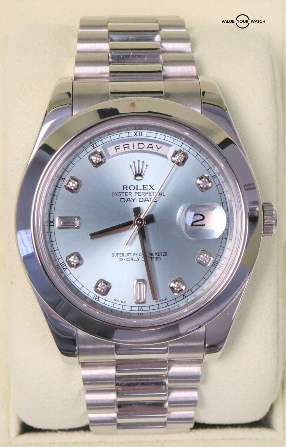 Rolex Day-Date II President 41mm Platinum Ice Blue Diamond Dial! - Image 8