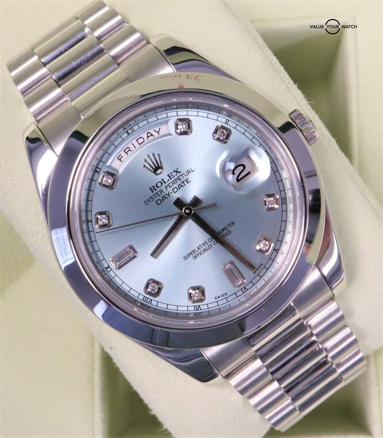 Rolex Day-Date II President 41mm Platinum Ice Blue Diamond Dial! - Image 9