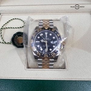 Unworn 2023 126713GRNR Two Tone Steel Yellow Gold Grey Ceramic GMT