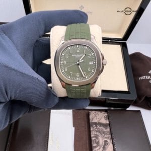 NEW 2021 Complete Patek Philippe Aquanaut White Gold 42mm 5168G Khaki Green Dial
