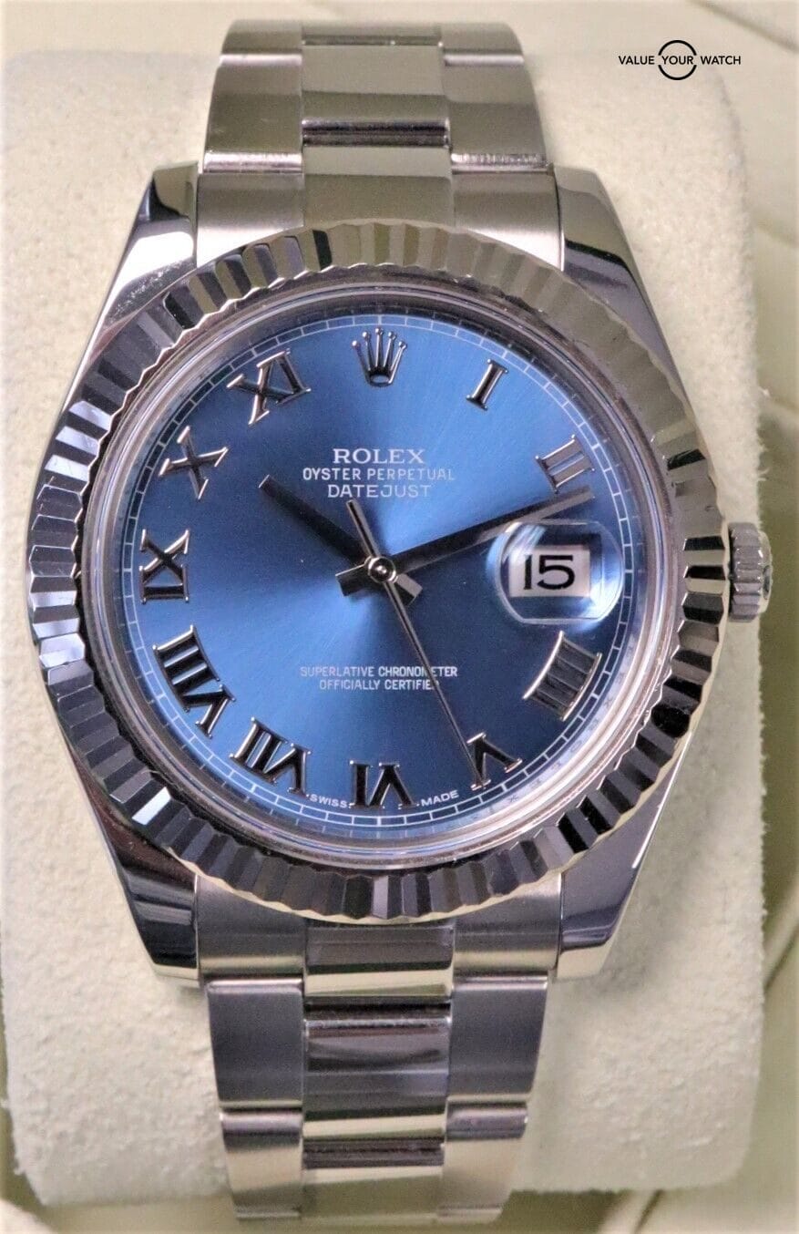 Rolex Datejust II 41mm Azzurro Blue Roman 18K White Gold & SS 2015/BOXES/PAPERS