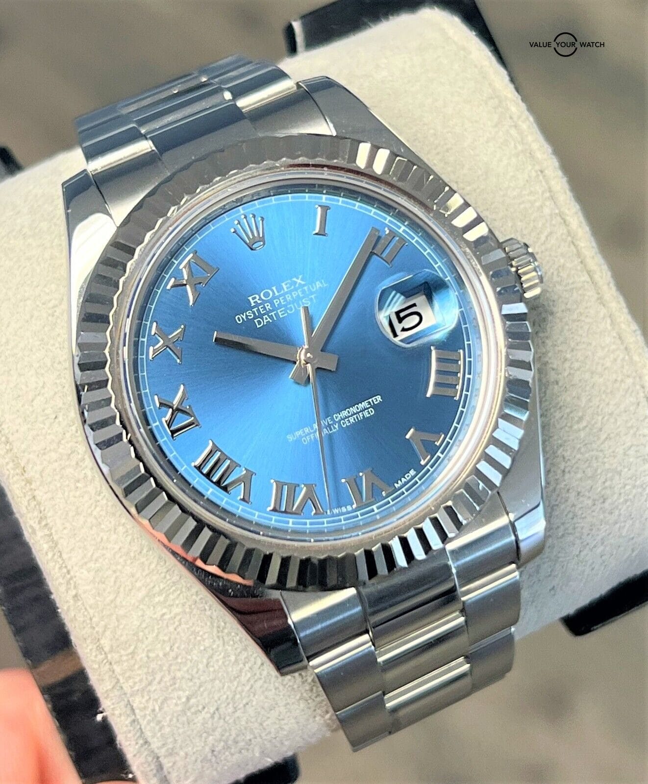 Rolex Datejust II 41mm Azzurro Blue Roman 18K White Gold & SS 2015/BOXES/PAPERS - Image 5