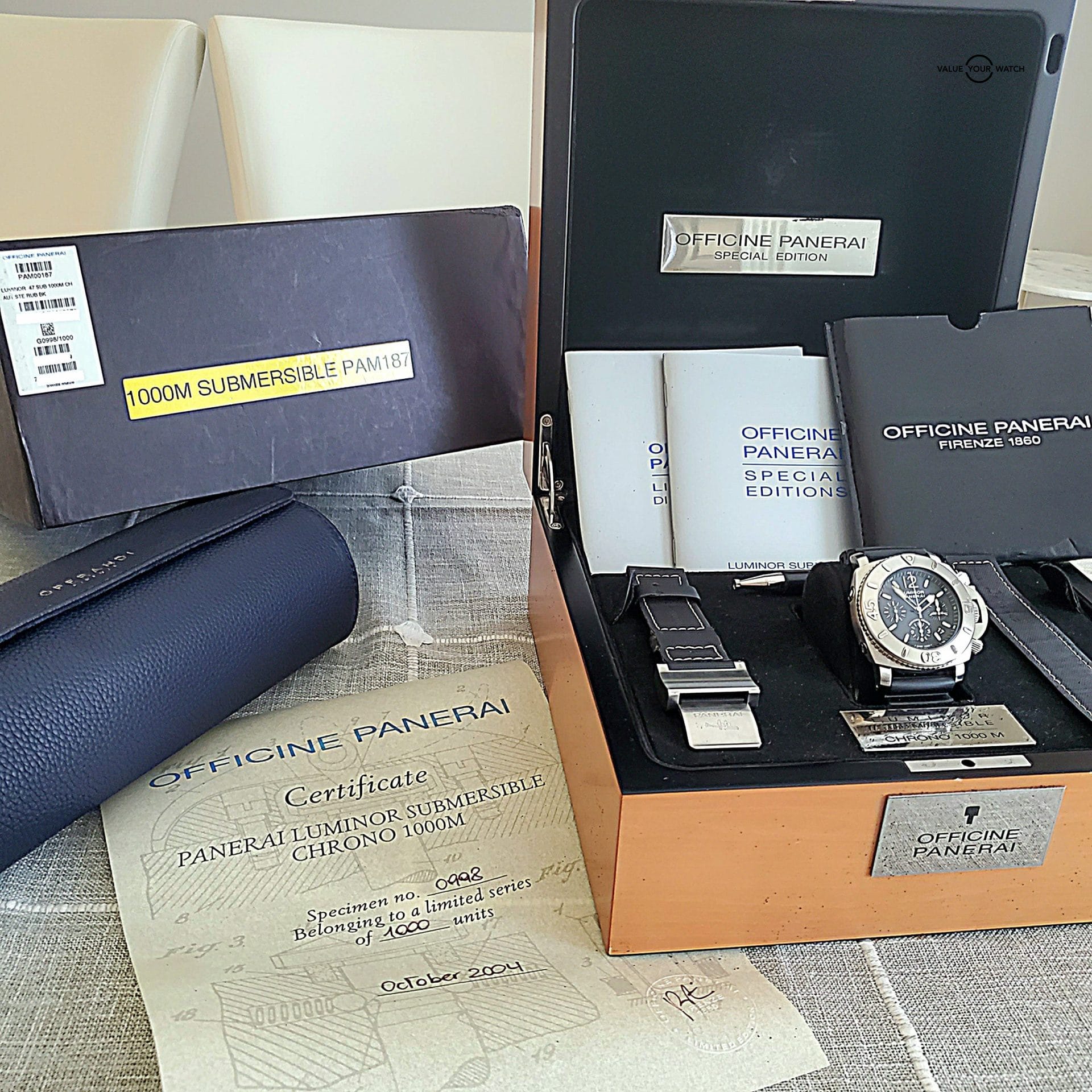 Panerai Luminor Submersible Pam 187 Tritium Dial 1000M Box and Papers Limited Ed - Image 2