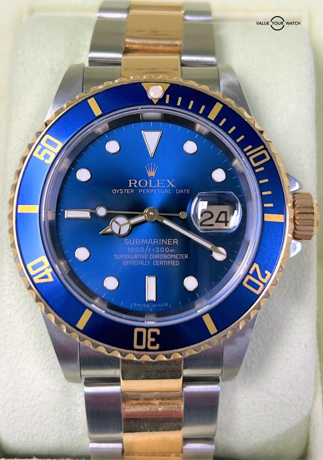 Rolex Submariner Date 16613 Blue Dial 18K Yellow Gold & SS B&P Serviced! - Image 2