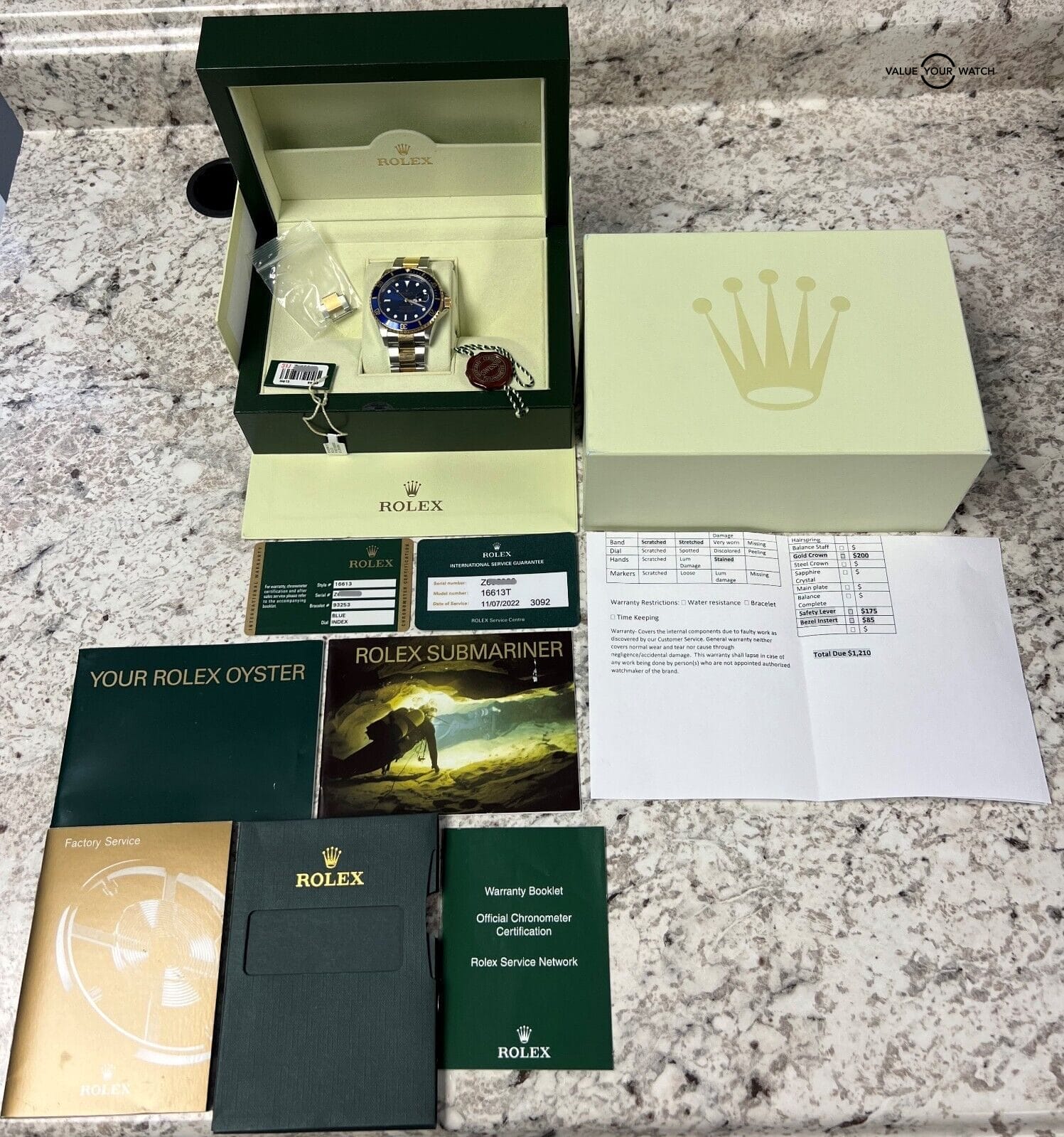 Rolex Submariner Date 16613 Blue Dial 18K Yellow Gold & SS B&P Serviced! - Image 3