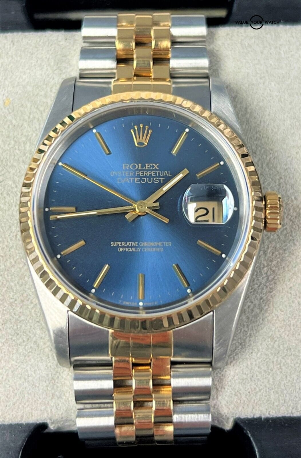 Rolex Datejust 36mm 16233 Blue Dial 18K Yellow Gold & Stainless-Steel BOX/PAPERS - Image 3