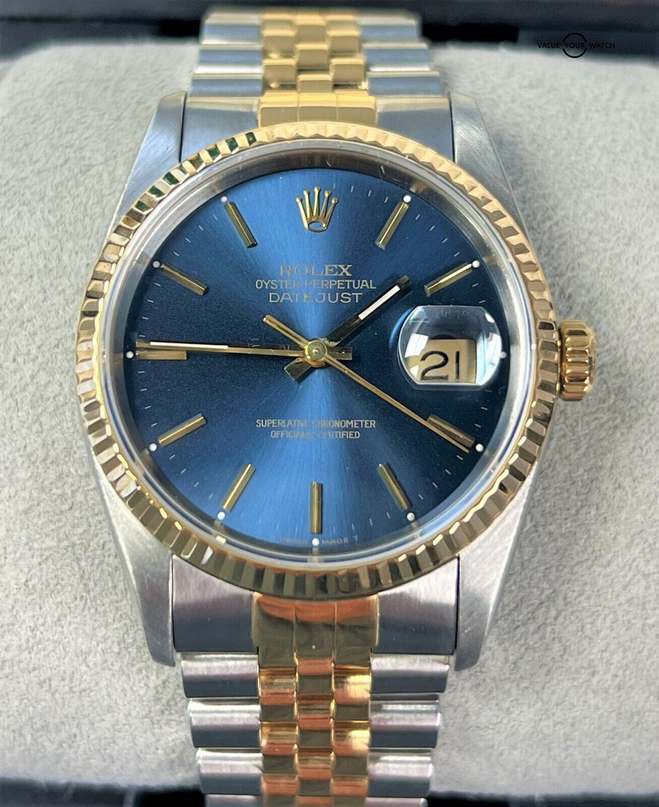 Rolex Datejust 36mm 16233 Blue Dial 18K Yellow Gold & Stainless-Steel BOX/PAPERS - Image 9