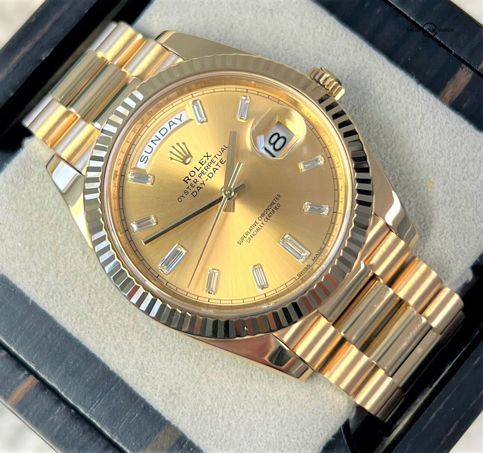 Rolex President Day-Date 40mm 228238 18K Yellow Gold Baguette Dial BOXES/PAPERS!
