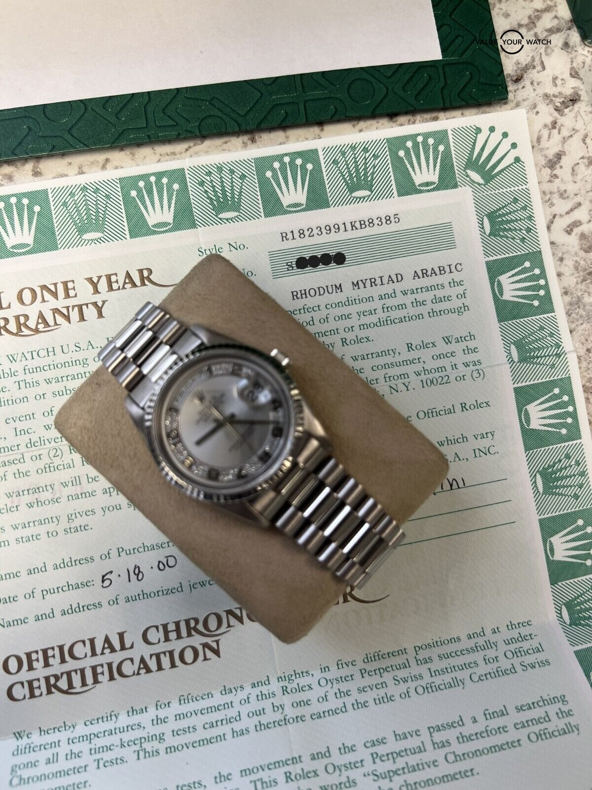 Rolex Day Date President 18239 Rhodium Myriad Dial 18K White Gold BOX/PAPERS! - Image 7