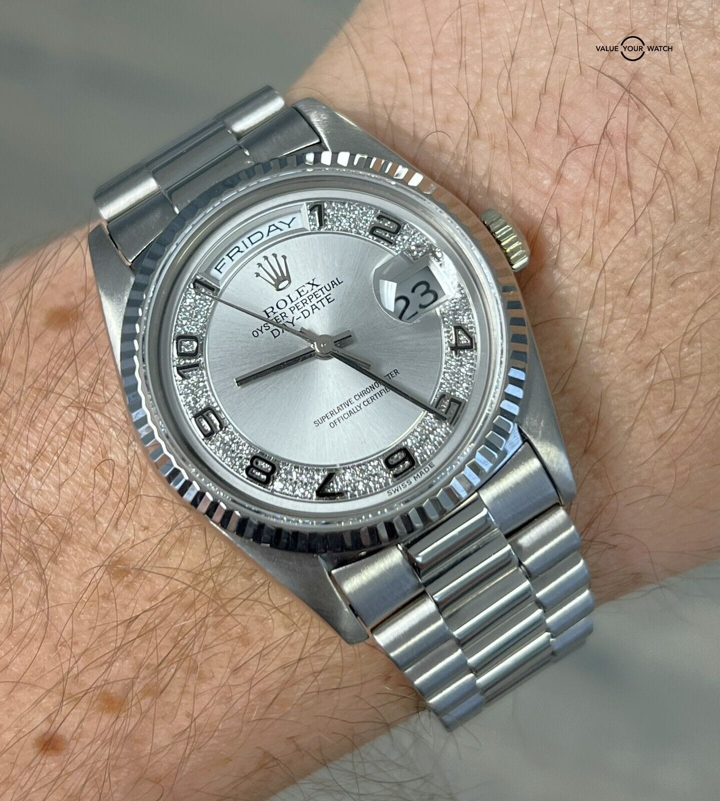 Rolex Day Date President 18239 Rhodium Myriad Dial 18K White Gold BOX/PAPERS! - Image 8