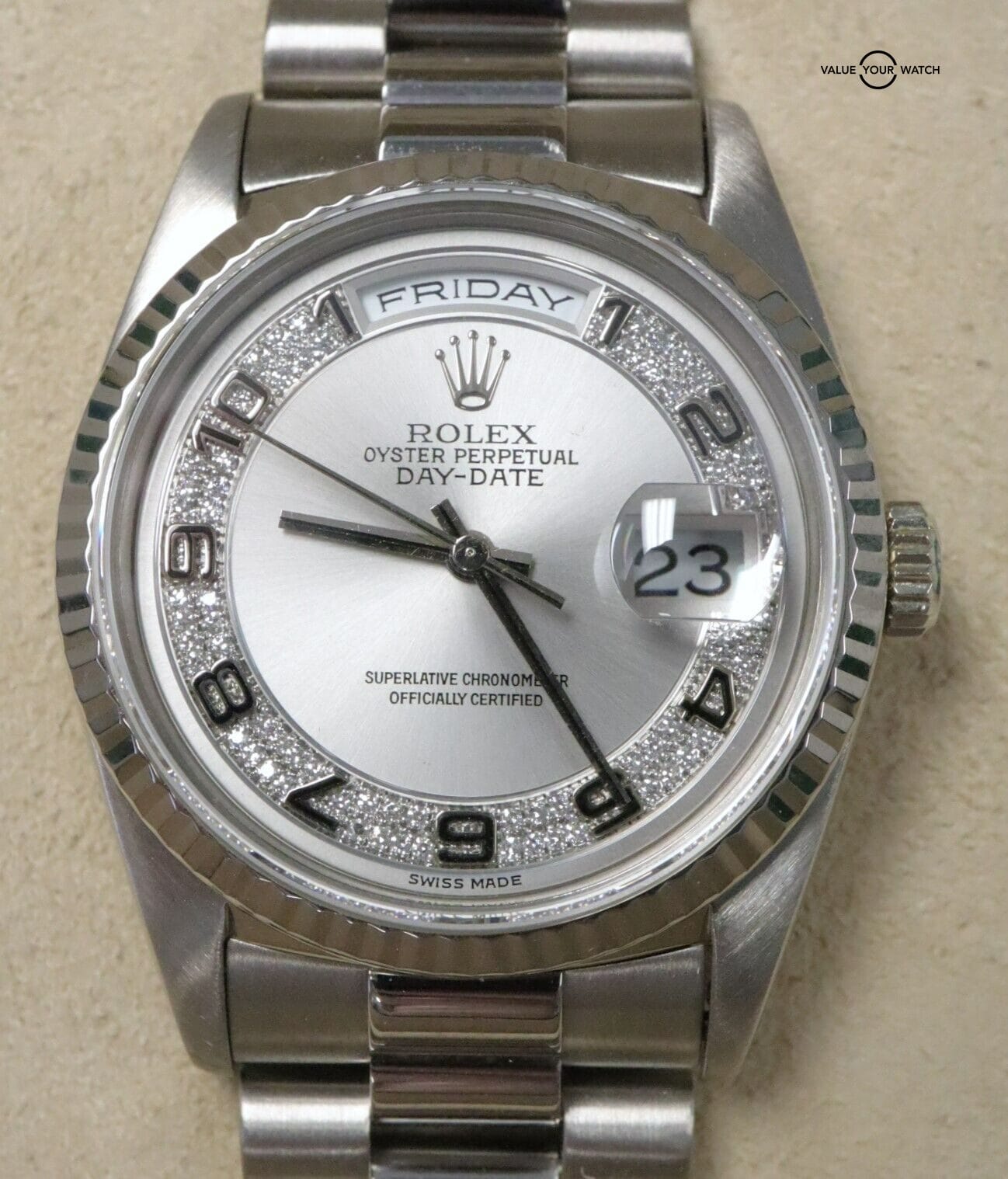 Rolex Day Date President 18239 Rhodium Myriad Dial 18K White Gold