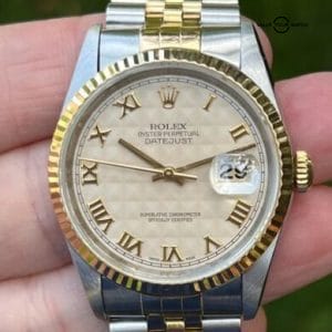 Fresh Service! Rolex Datejust 16233 Ivory Pyramid Dial 36mm Men's Watch