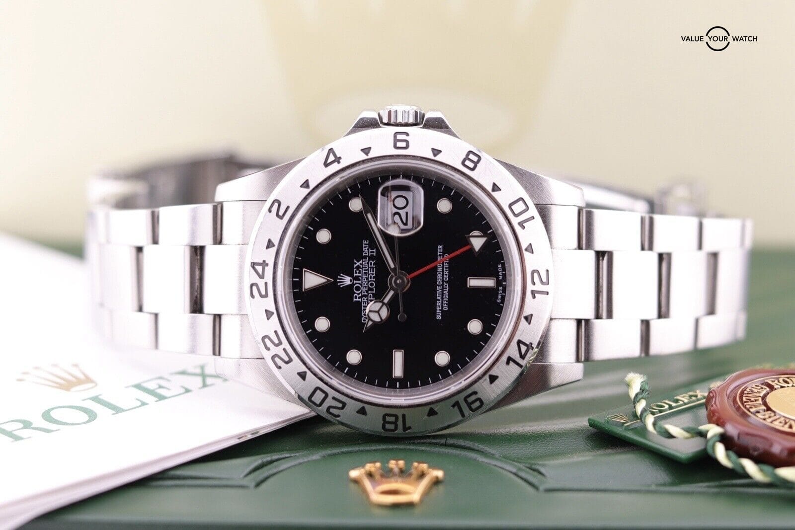 Rolex Explorer II GMT 16570 No Holes Case B&P