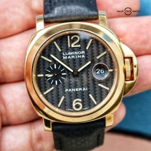 Panerai Luminor Marina PAM00140 18k Yellow Gold Carbon Fiber Dial Men Watch 44mm