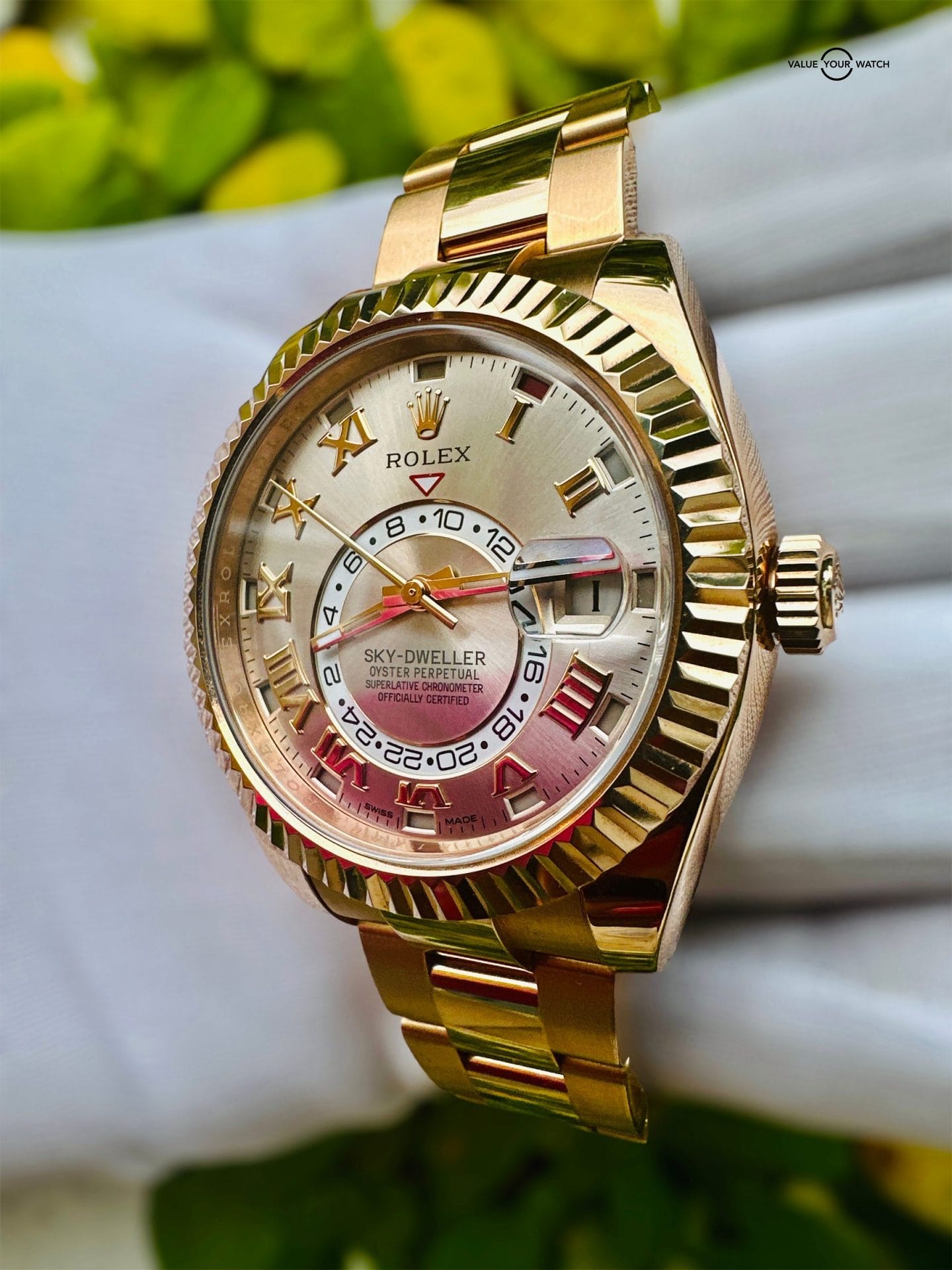 ROLEX SKY-DWELLER 326935 42MM 18K SUNDUST ROMAN DIAL EVEROSE ROSE GOLD - Image 6