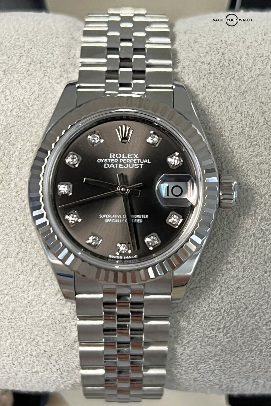 2019 Rolex Lady Datejust 28mm Dark Grey Diamond Dial 279174 BOXES/PAPERS!