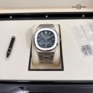 MINT 2014 Patek Philippe Blue Dial Nautilus 40mm Papers Power Reserve Moonphase