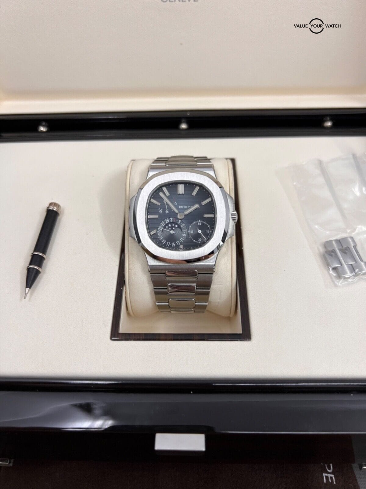 MINT 2014 Patek Philippe Blue Dial Nautilus 40mm Papers Power Reserve Moonphase