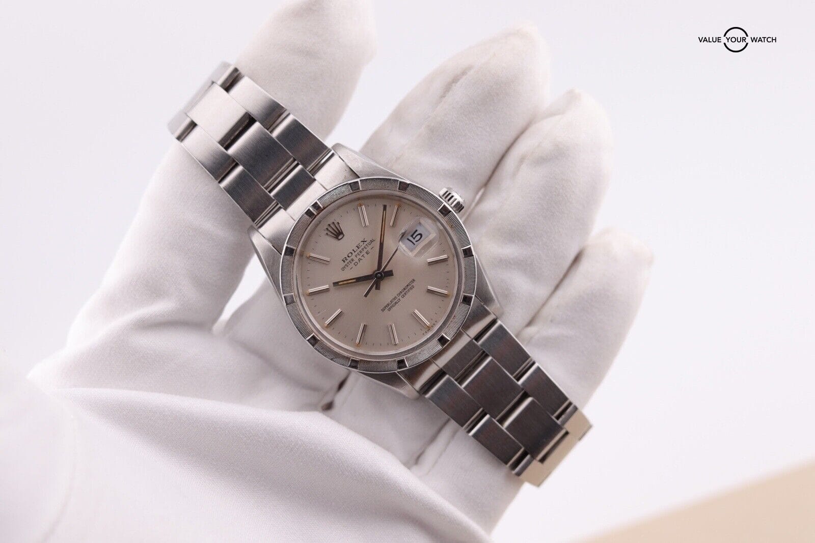 Rolex Date Engine Turned Silver Men's Watch - 15010 - Image 2