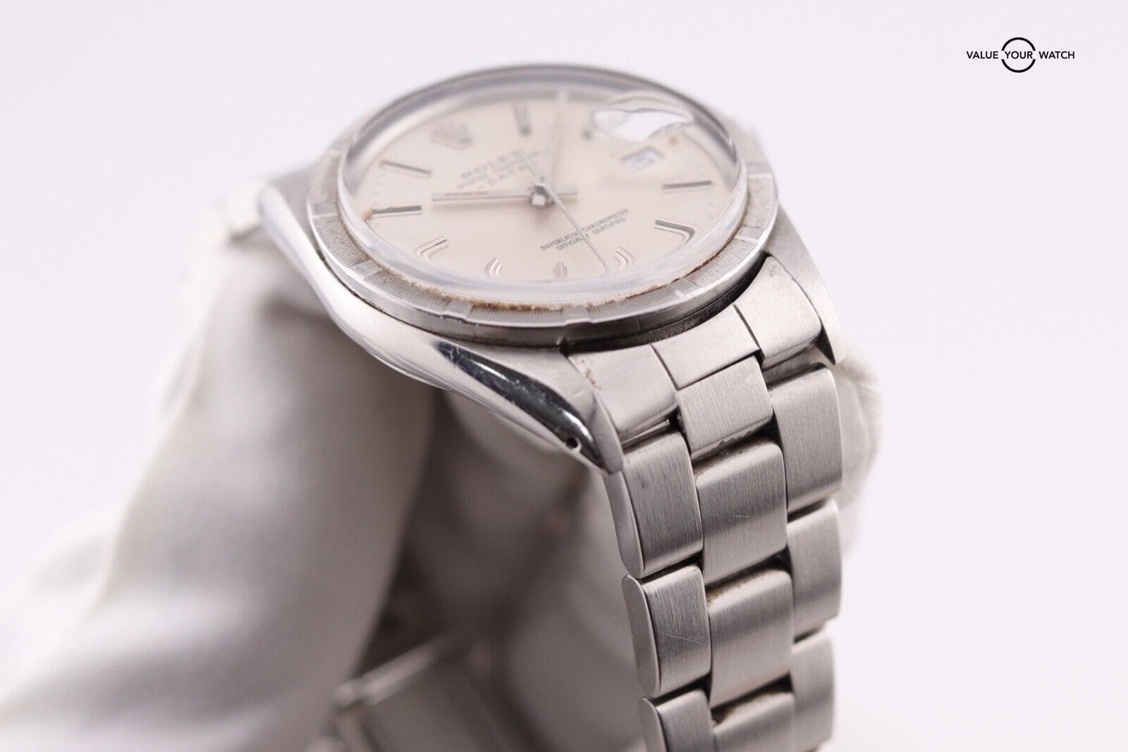 Rolex Date Engine Turned Silver Men's Watch - 15010 - Image 9