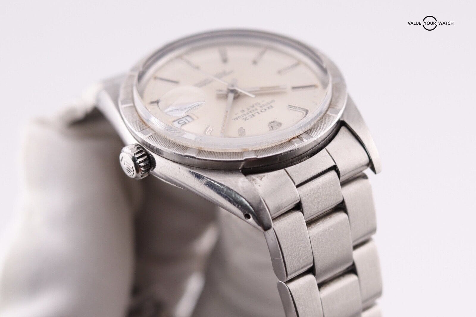 Rolex Date Engine Turned Silver Men's Watch - 15010 - Image 11