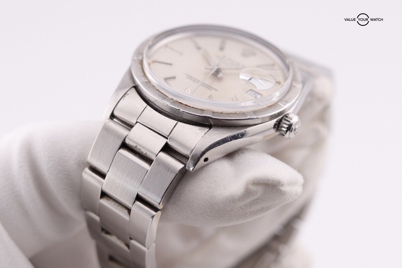 Rolex Date Engine Turned Silver Men's Watch - 15010 - Image 12