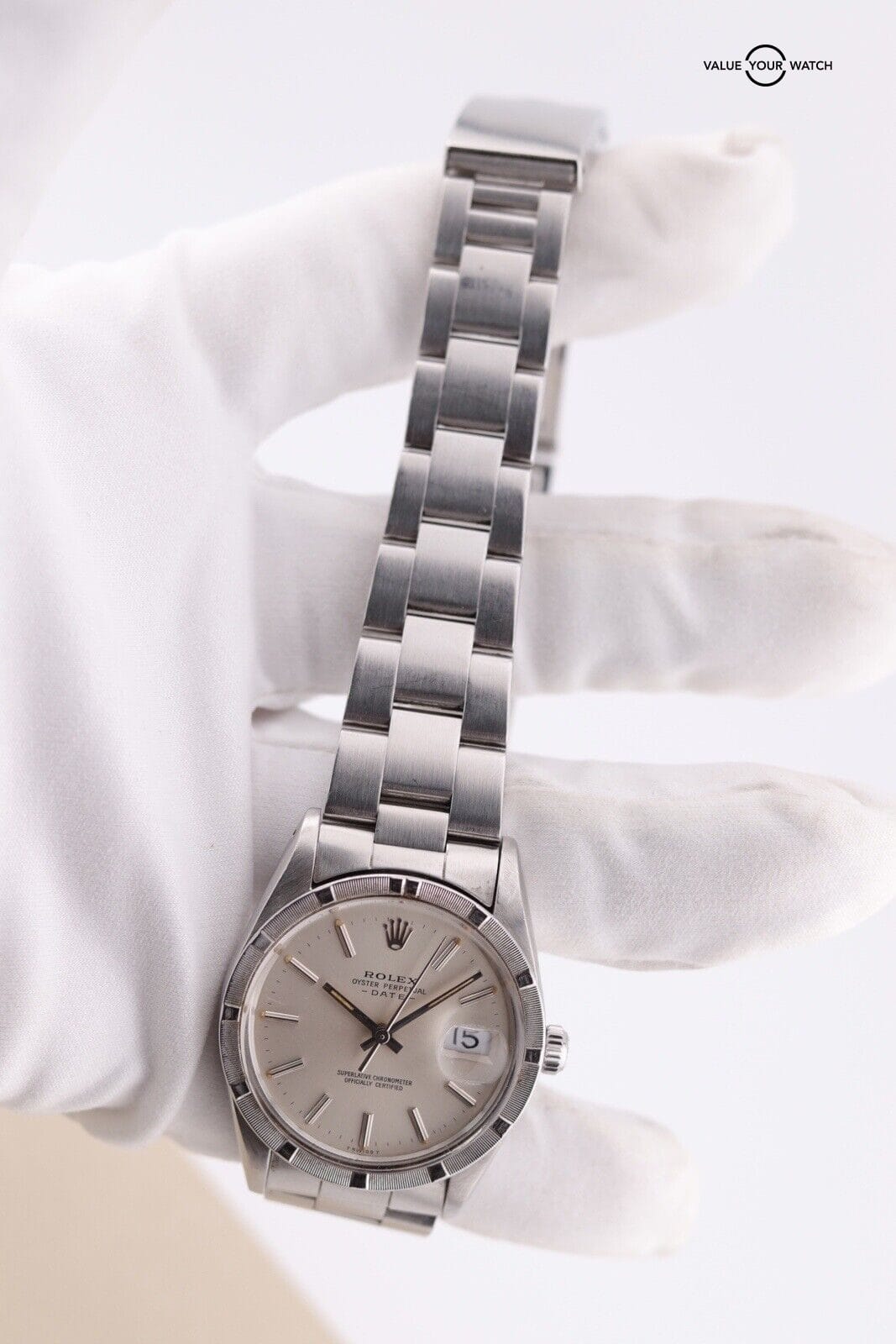 Rolex Date Engine Turned Silver Men's Watch - 15010 - Image 14