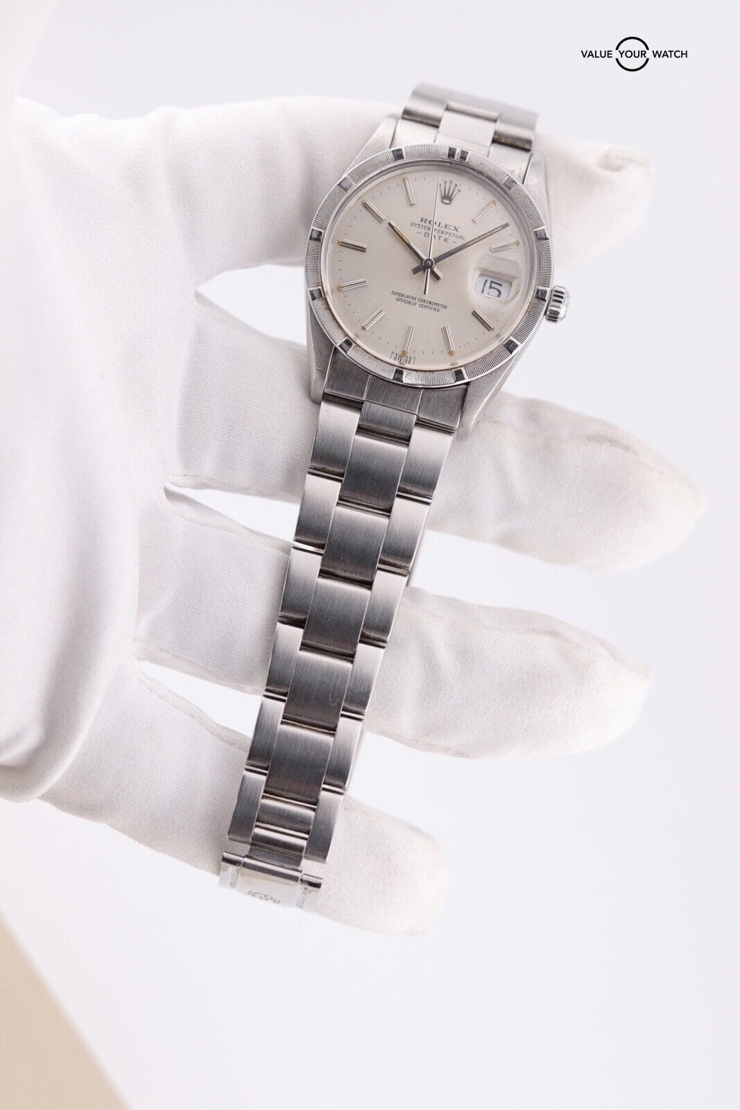 Rolex Date Engine Turned Silver Men's Watch - 15010 - Image 15