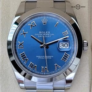 Rolex Datejust 126300 Blue Azzurro Roman Dial 41mm Full Set MINT CONDITION