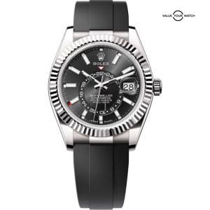 2023 New Release Unworn Rolex Black Dial White Gold Sky-Dweller 42mm Oysterflex