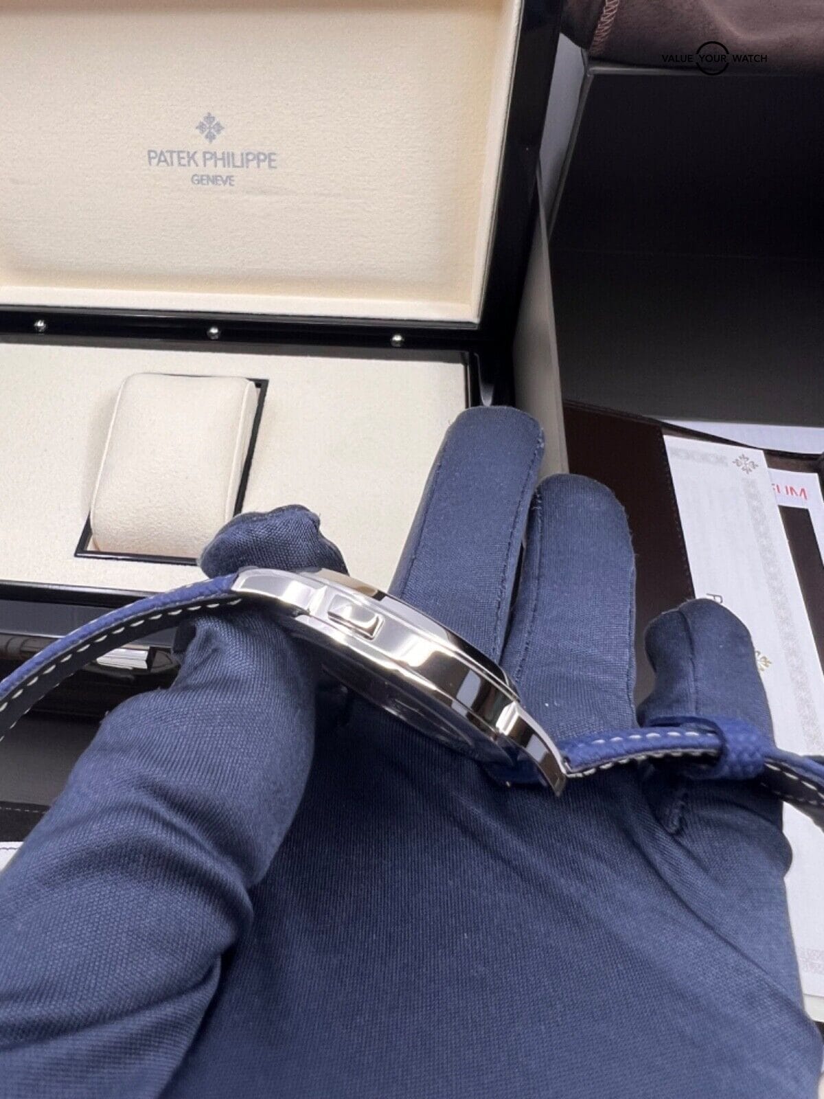 Authenticity Guarantee2022 New 3 Straps Patek Philippe Complications World Time Platinum Blue 5230P - Image 3