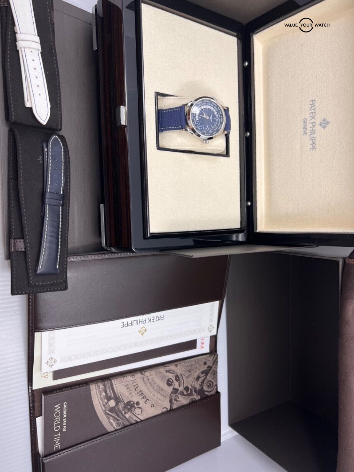 Authenticity Guarantee2022 New 3 Straps Patek Philippe Complications World Time Platinum Blue 5230P - Image 5