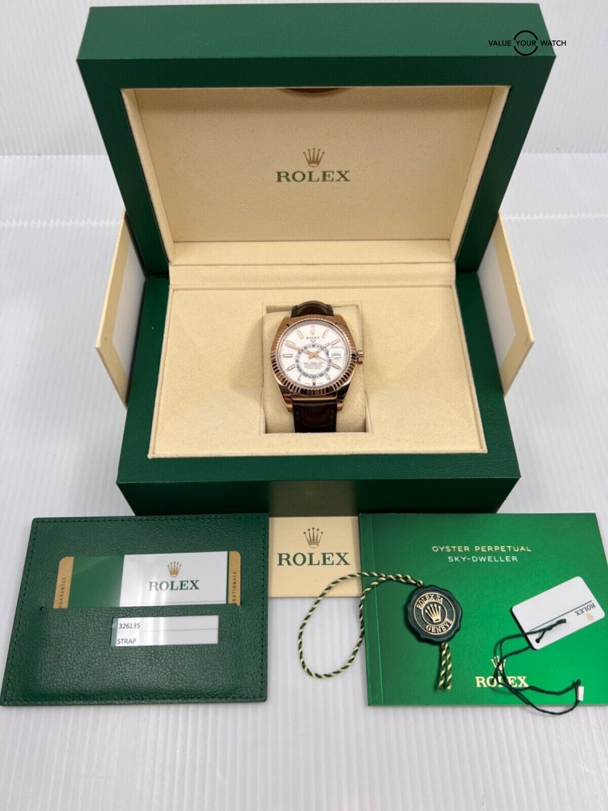 2019 MINT Complete Set White Stick Dial Rolex Sky Dweller Rose Gold 326135 42MM - Image 2