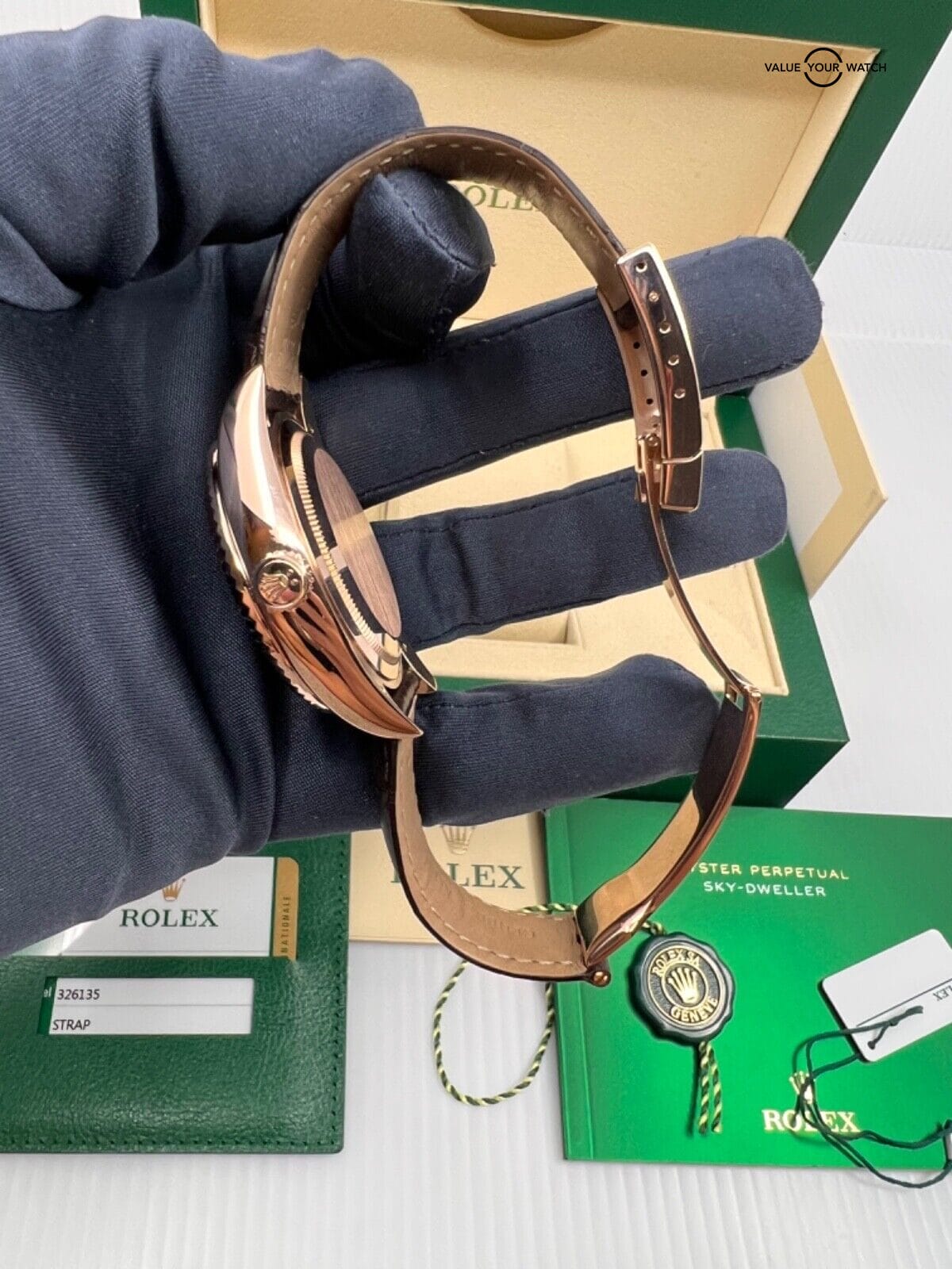 2019 MINT Complete Set White Stick Dial Rolex Sky Dweller Rose Gold 326135 42MM - Image 5