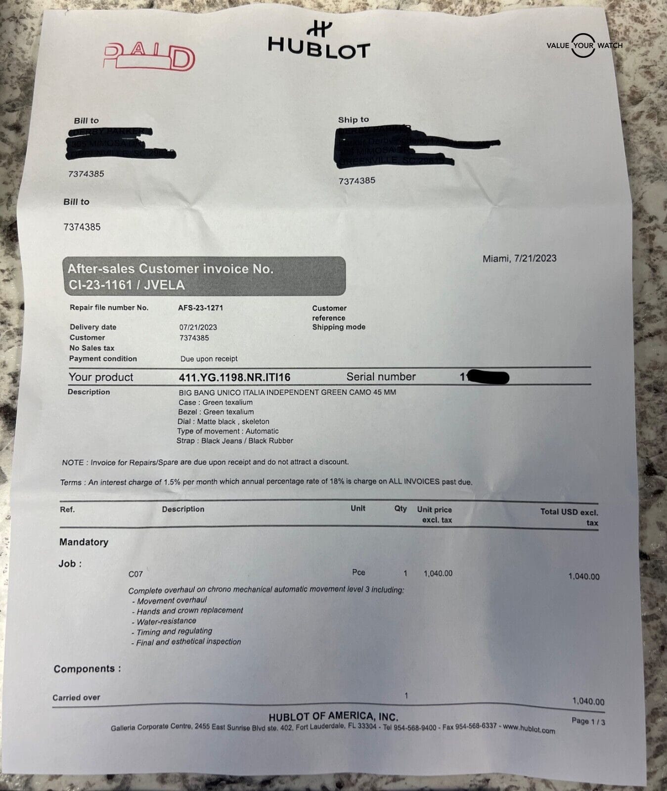 Hublot Big Bang Unico Chronograph 45mm 411.YG.1198.NR.ITI16 Green Camo SERVICED! - Image 8