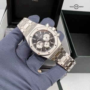 J Serial Black Silver Dial Audemars Piguet Royal Oak AP 41mm Chronograph W/ Box