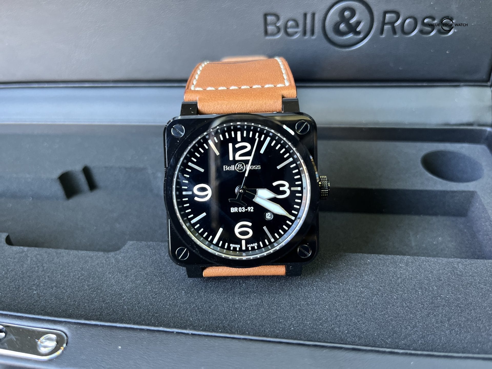 Extremely Clean BELL & ROSS Aviation BR03-92 Black Ceramic 42mm Brown Leather - Image 4