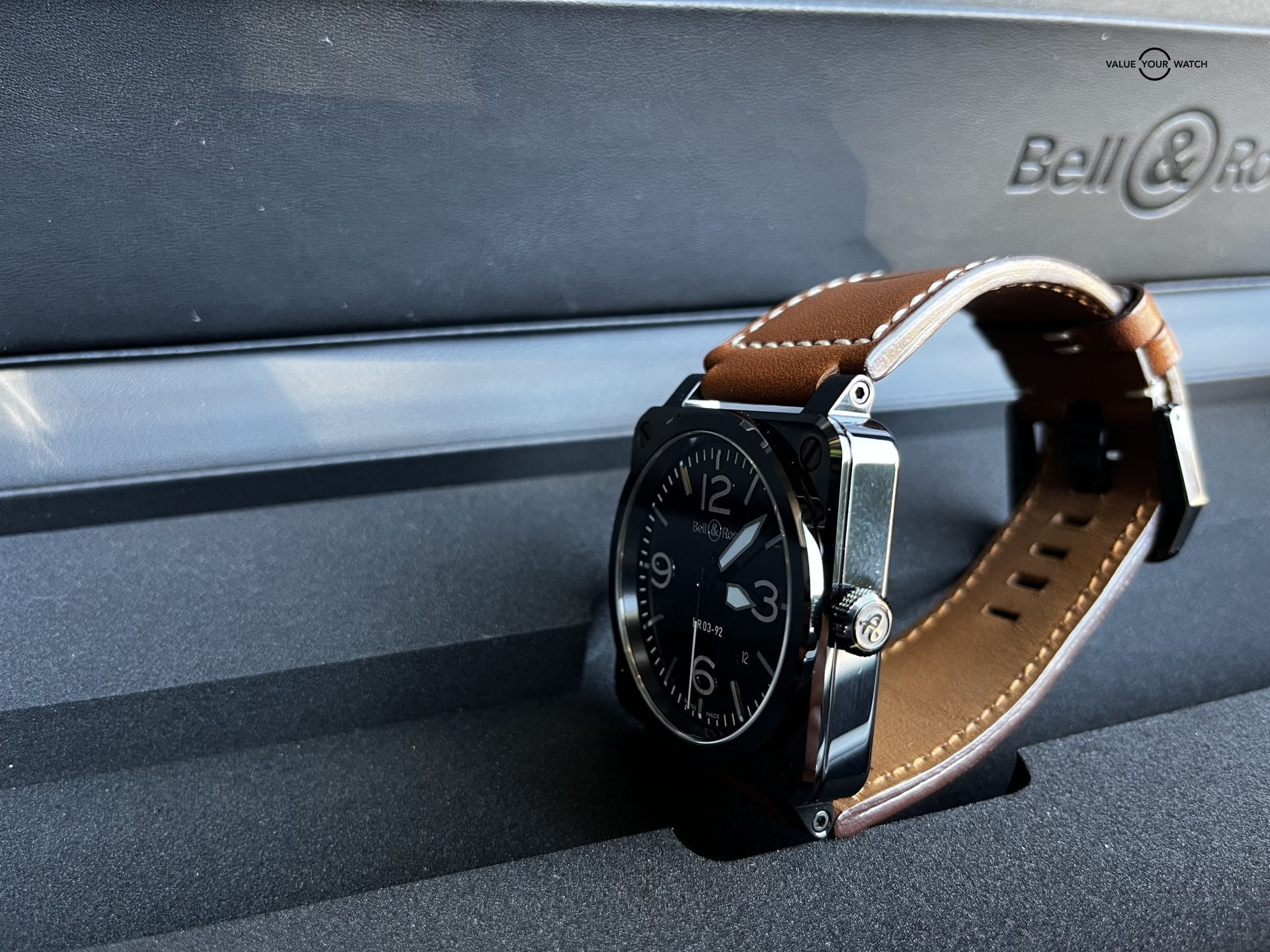 Extremely Clean BELL & ROSS Aviation BR03-92 Black Ceramic 42mm Brown Leather - Image 5