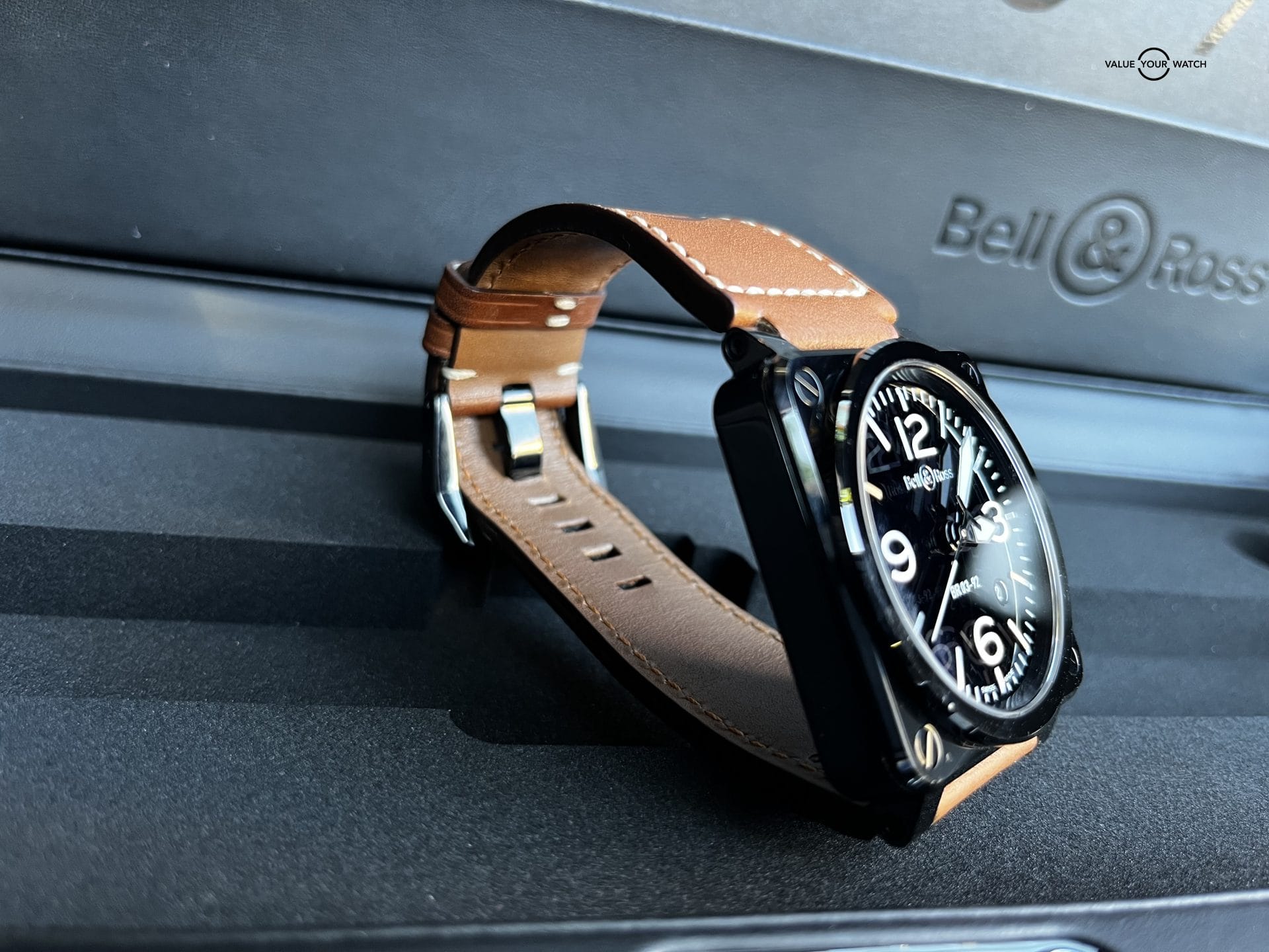 Extremely Clean BELL & ROSS Aviation BR03-92 Black Ceramic 42mm Brown Leather - Image 6