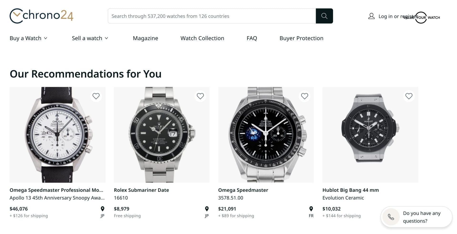 Chrono24 home page