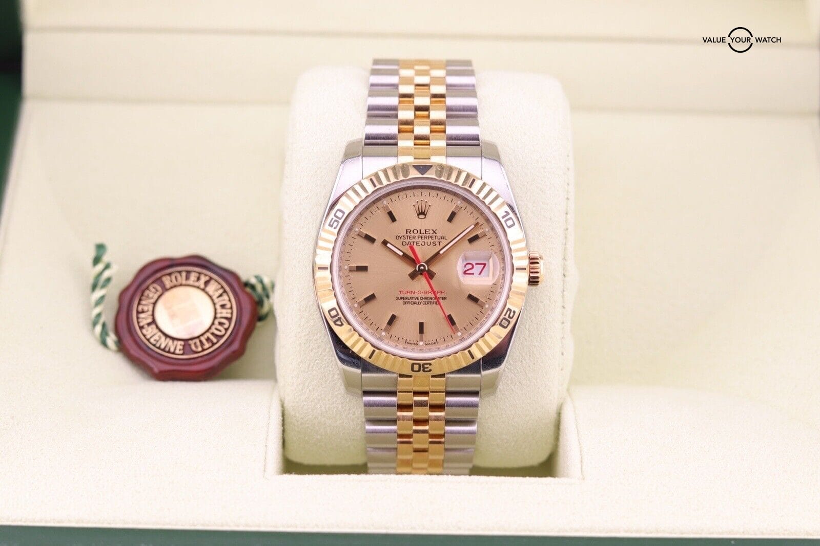 ROLEX MENS DATEJUST WATCH 18KT GOLD STEEL 36MM TURN-O-GRAPH 116263 WITH PAPERS - Image 3
