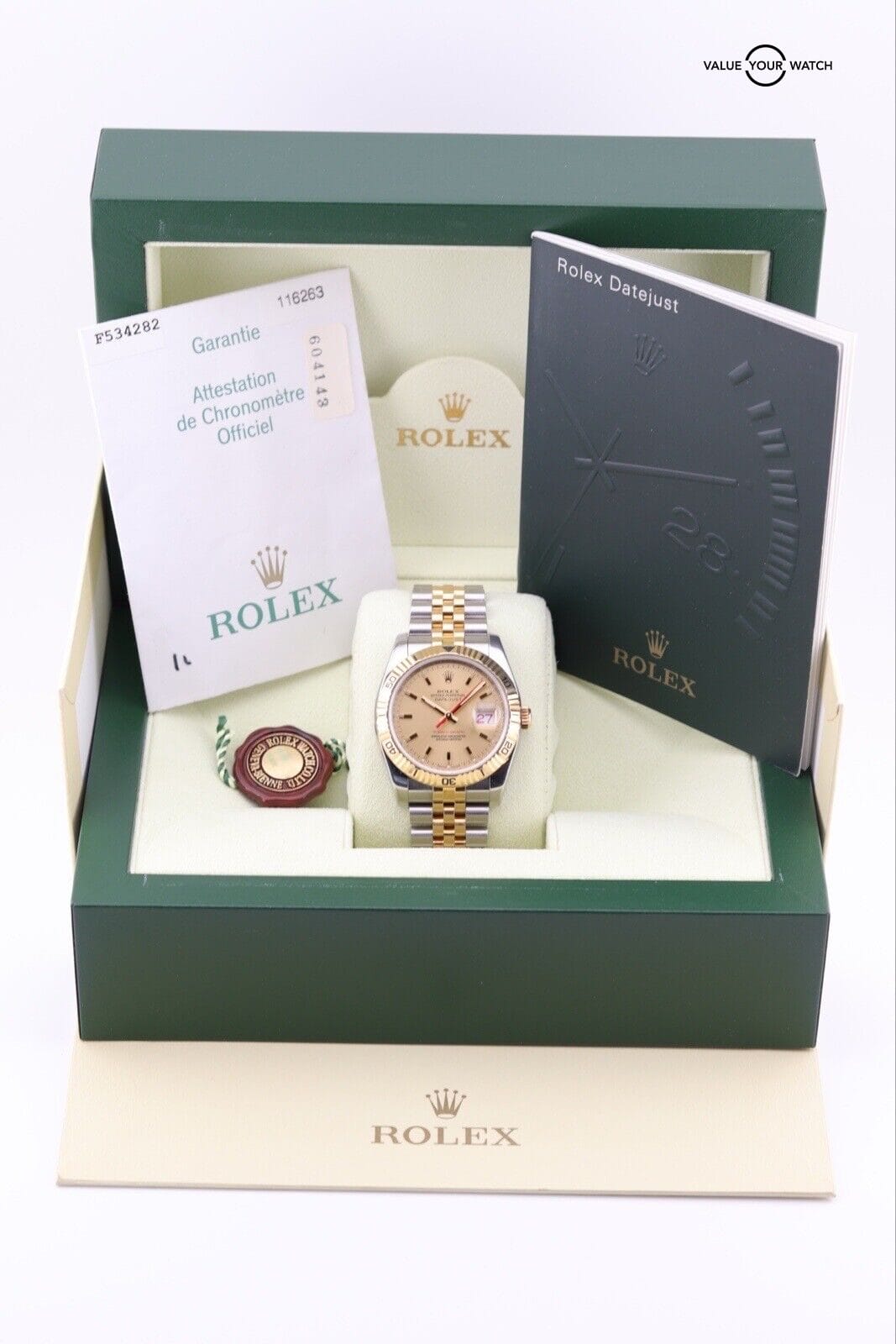 ROLEX MENS DATEJUST WATCH 18KT GOLD STEEL 36MM TURN-O-GRAPH 116263 WITH PAPERS - Image 4