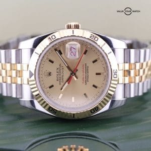 ROLEX MENS DATEJUST WATCH 18KT GOLD STEEL 36MM TURN-O-GRAPH 116263 WITH PAPERS