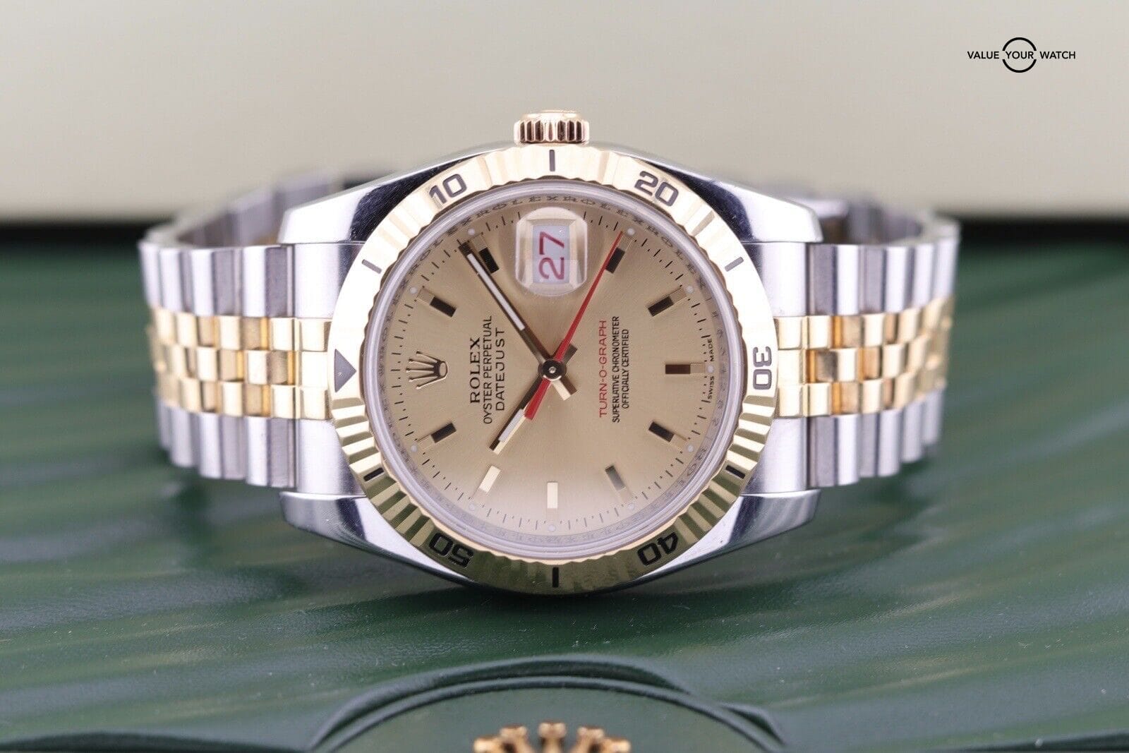 ROLEX MENS DATEJUST WATCH 18KT GOLD STEEL 36MM TURN-O-GRAPH 116263 WITH PAPERS