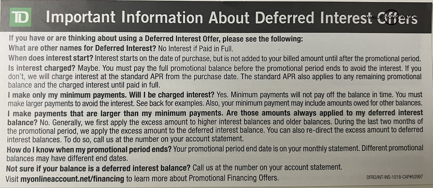 OMEGA Privilege Cards Deferred Interest offers from TD bank
