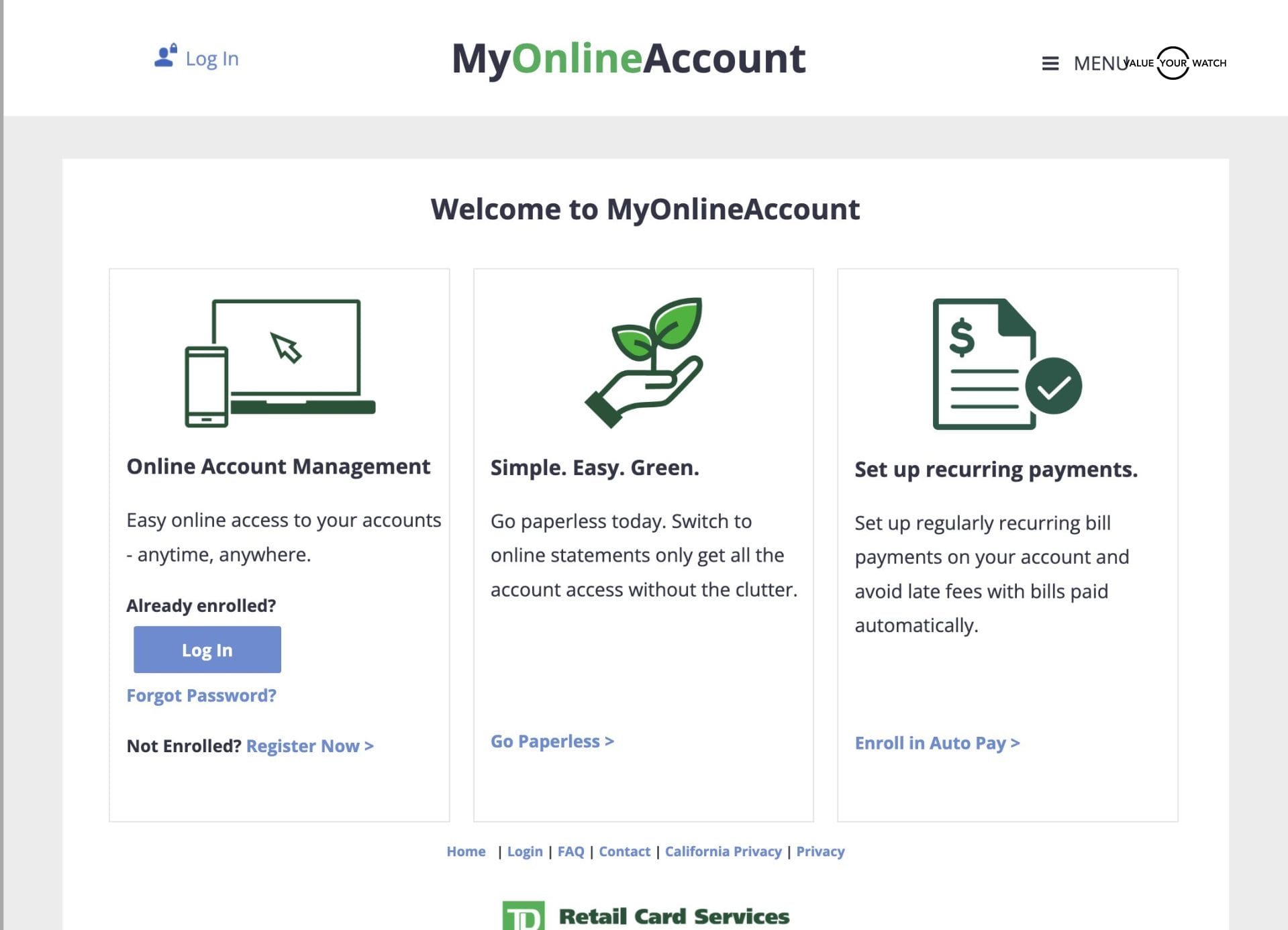 myonlineaccount.net home screen