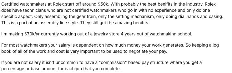 How much watchmaker makes